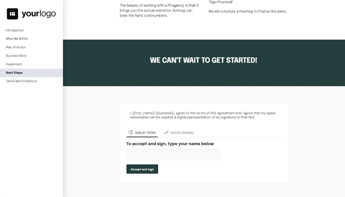 PR Campaign Proposal Template - Next steps with digital signing