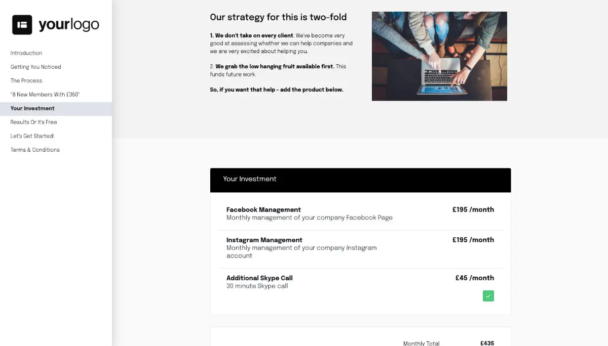 Social Media Marketing Proposal Template - Pricing