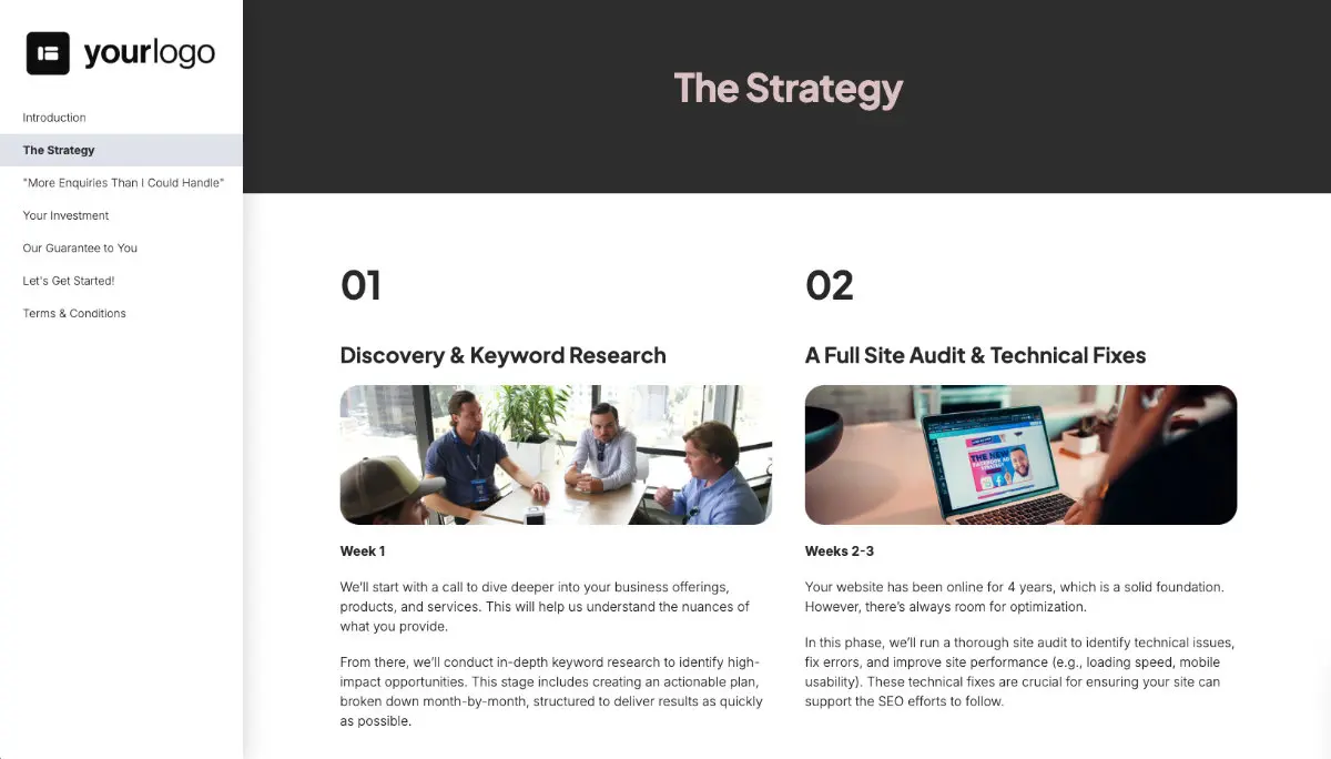 SEO Proposal Template - Process and timescales