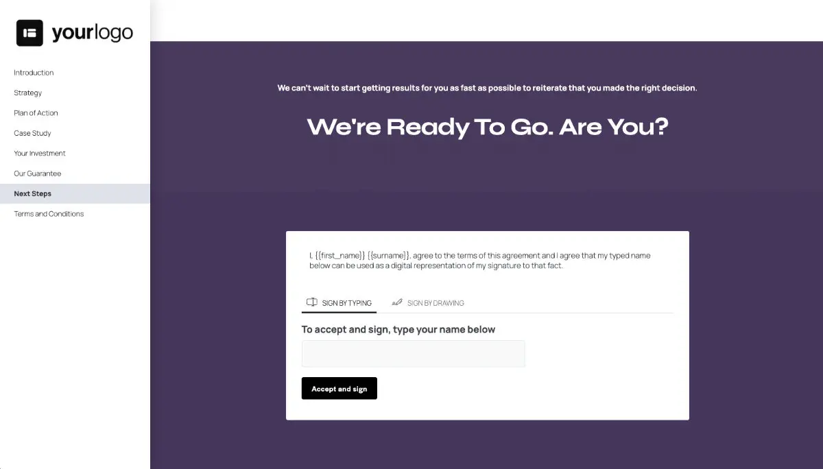 Social Media Management Proposal Template - Next steps with digital signing