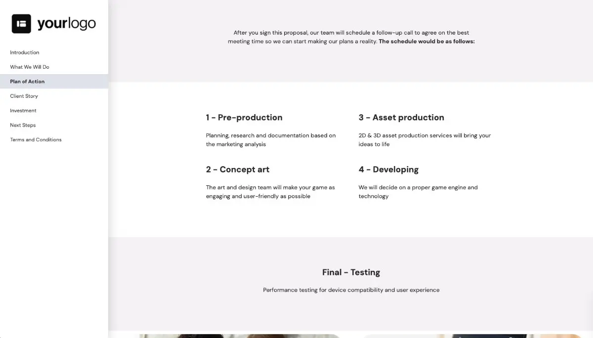 Mobile Game Development Proposal Template - Processes and timelines