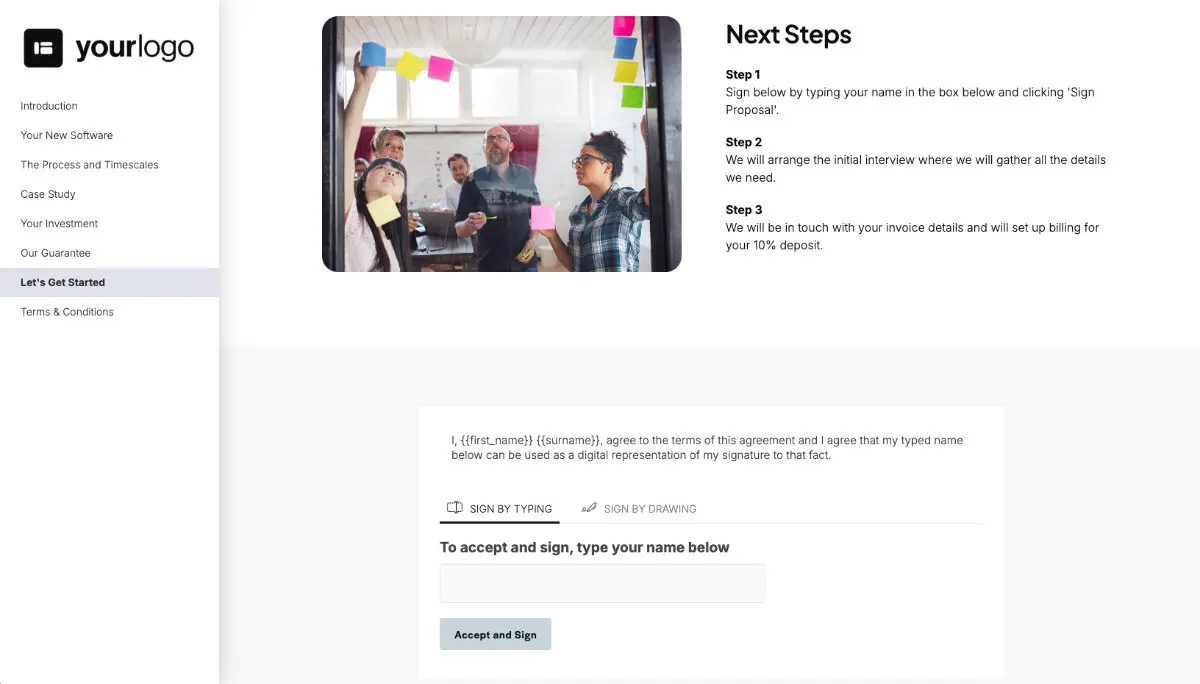 Software Development Proposal Template - Next steps with digital signing