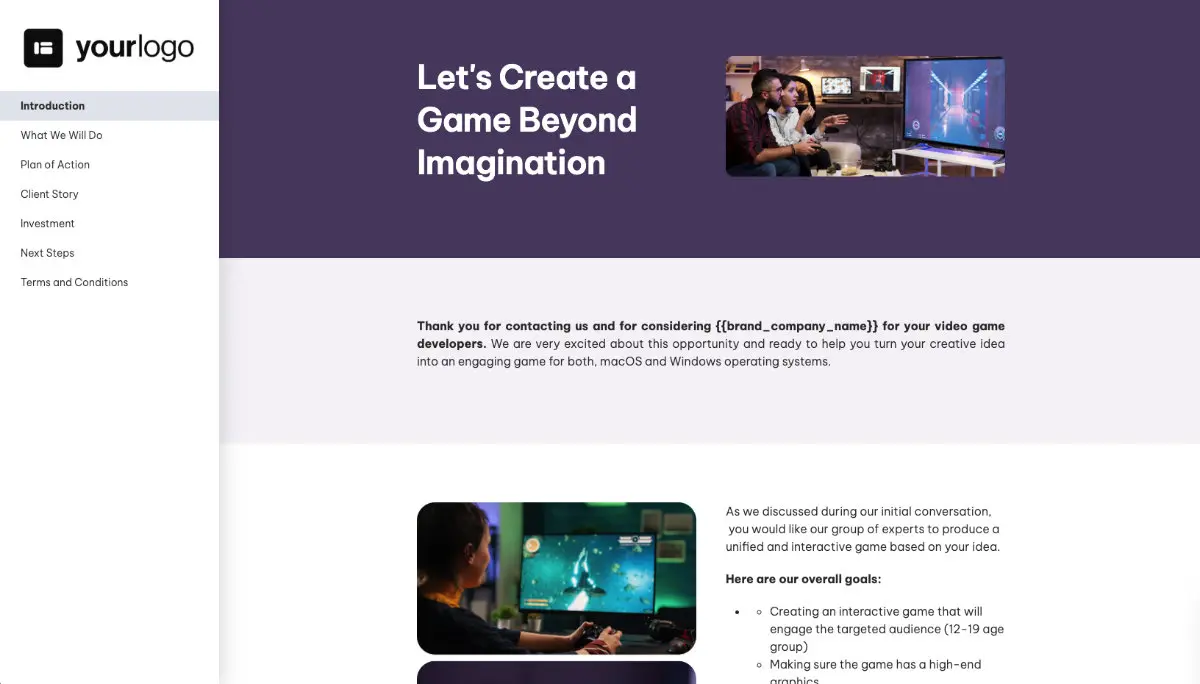 Video Game Development Proposal Template - Pre-written introduction section