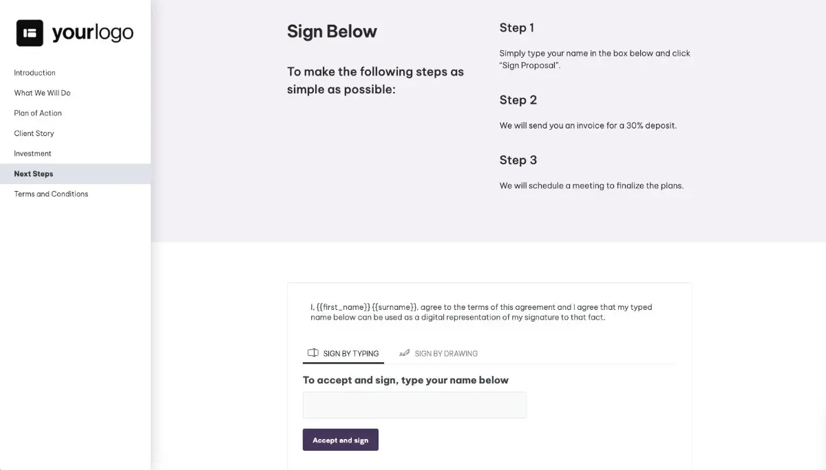 Video Game Development Proposal Template - Next steps with digital signing