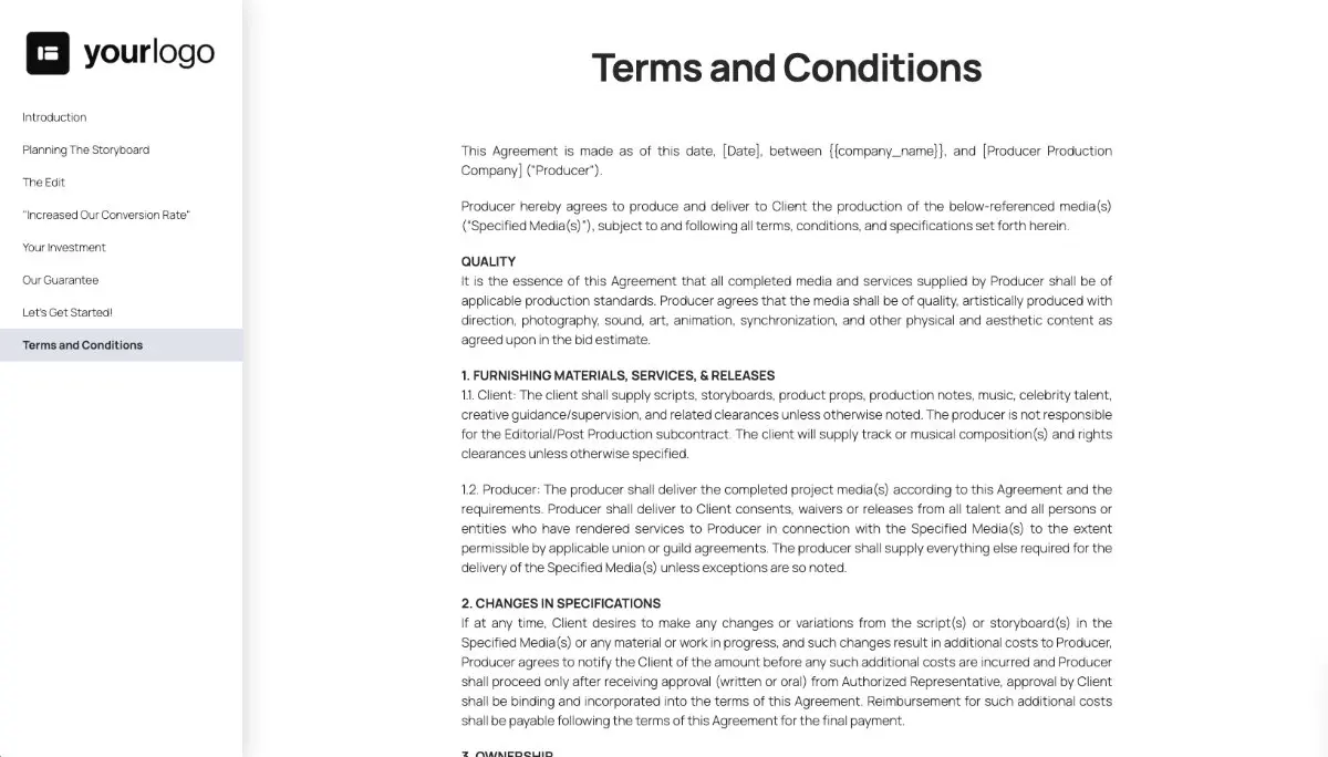 Website Explainer Video Proposal Template - Pre-written contract