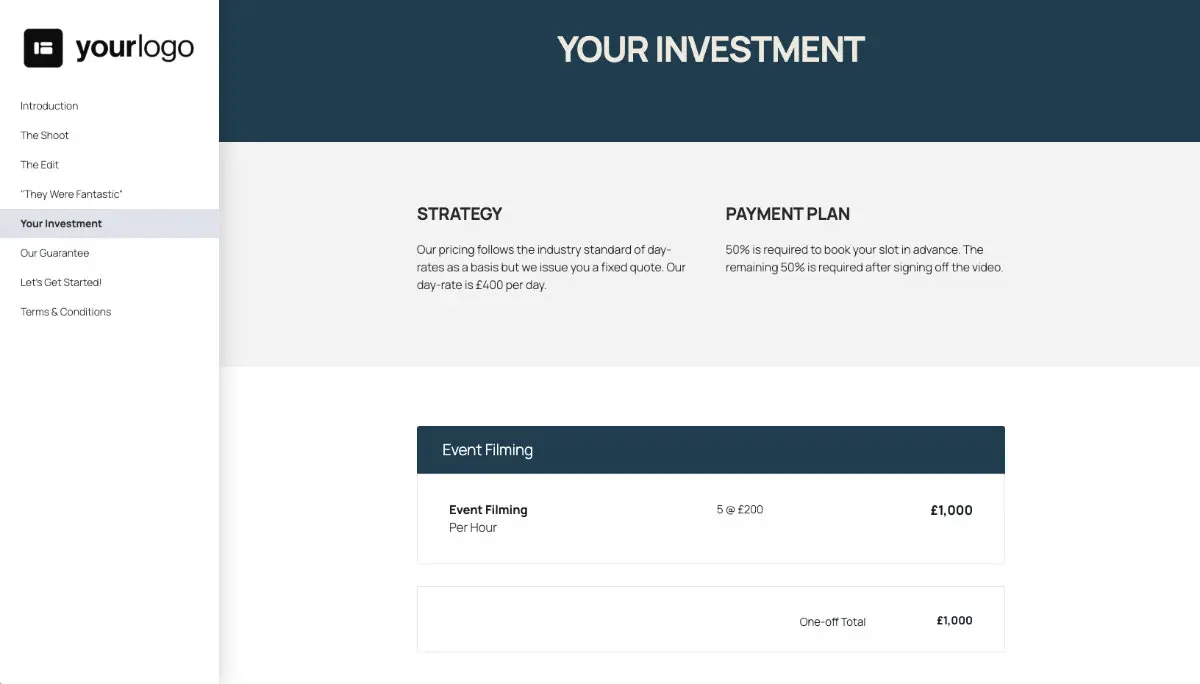 Event Filming Proposal Template - Pricing