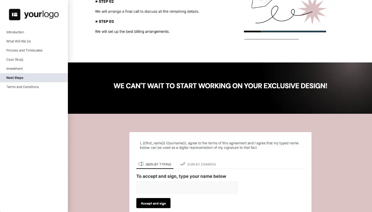 Freelance Web Design Proposal Template - Next steps with digital signing