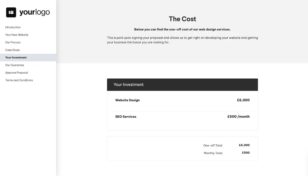 Website Design Proposal Template - Pricing