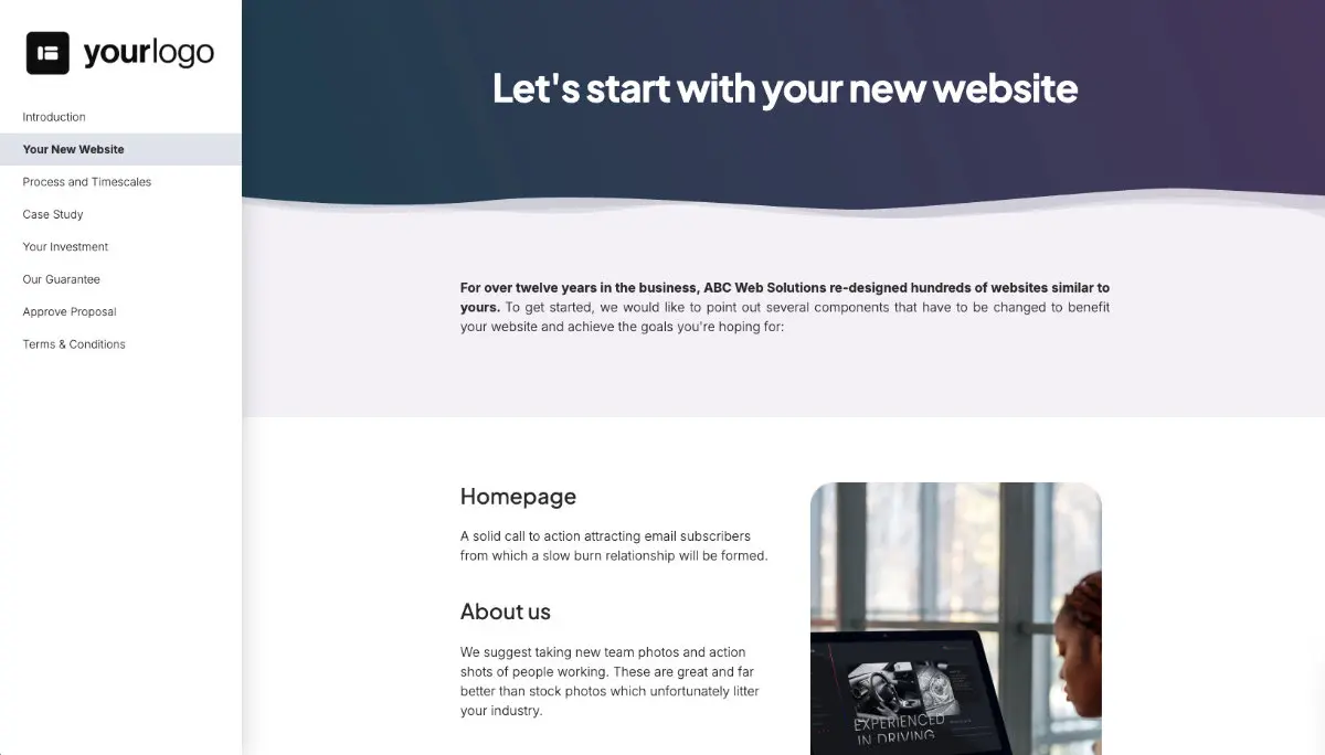 WordPress Web Design Proposal Template - A dedicated section for services