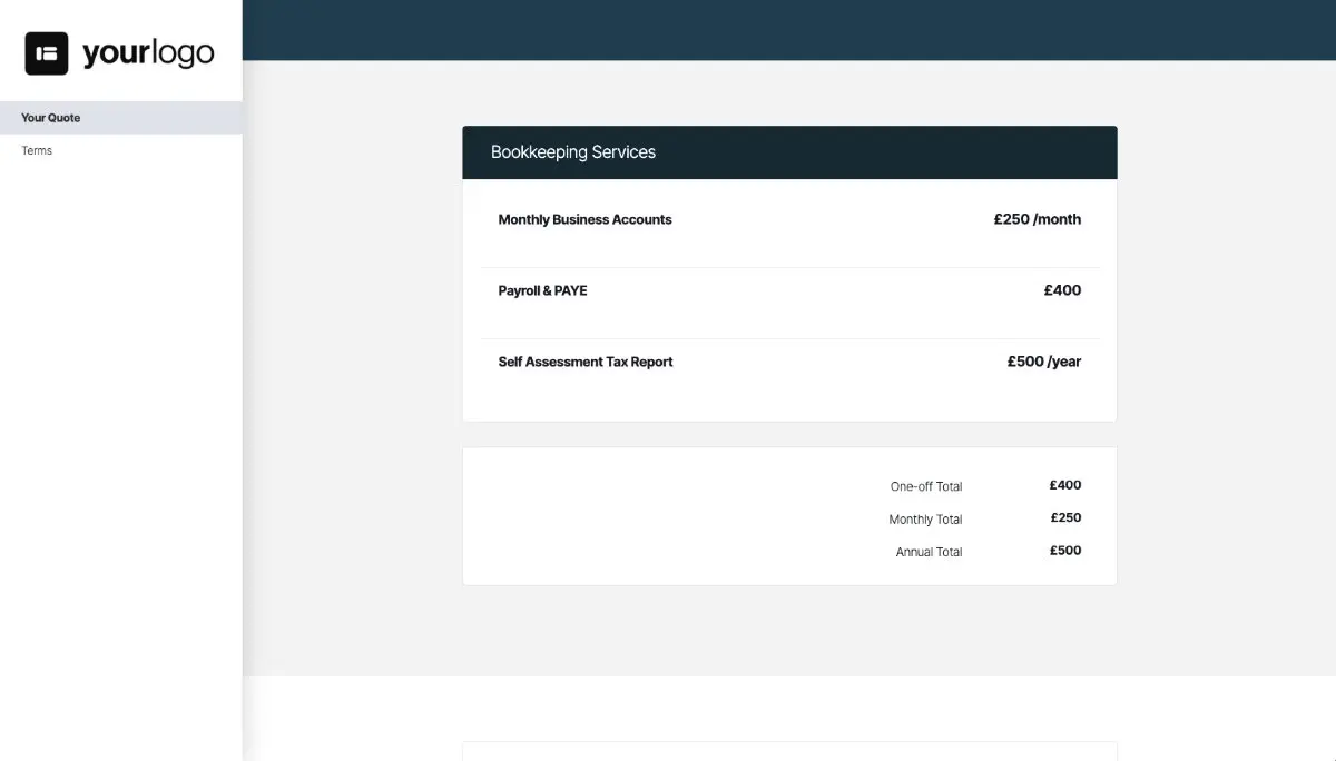 Bookkeeping Quote Template - Pricing