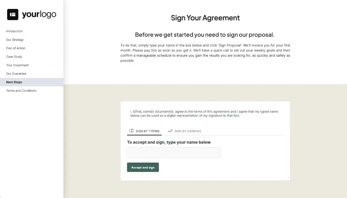Coaching Quote Template - Next Steps with Digital Signing