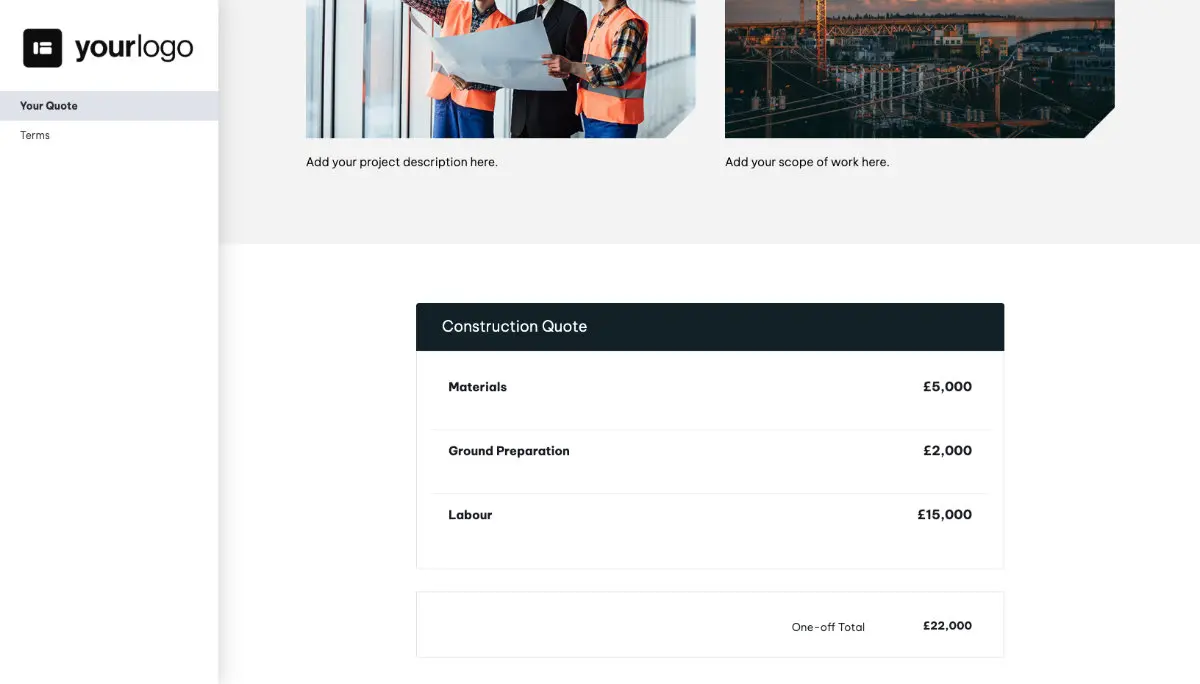 Construction Quote Template - Pricing