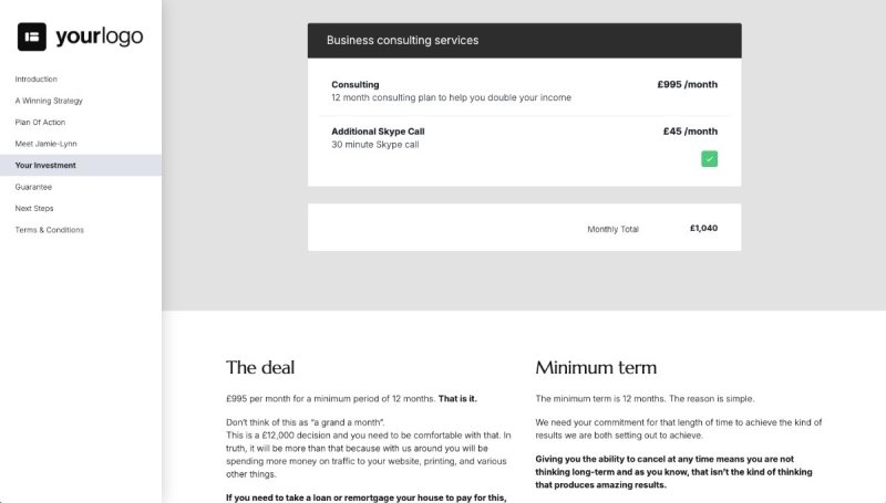 Business Consulting Quote Template - Pricing