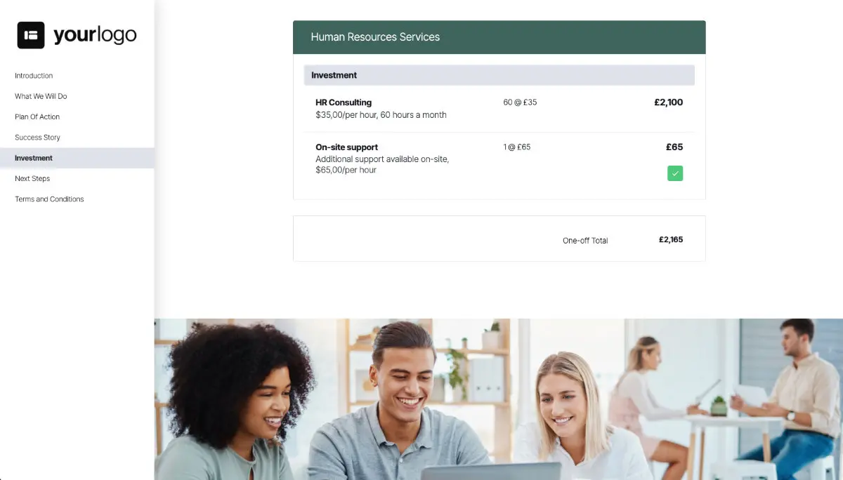 Human Resources Quote Template - Pricing