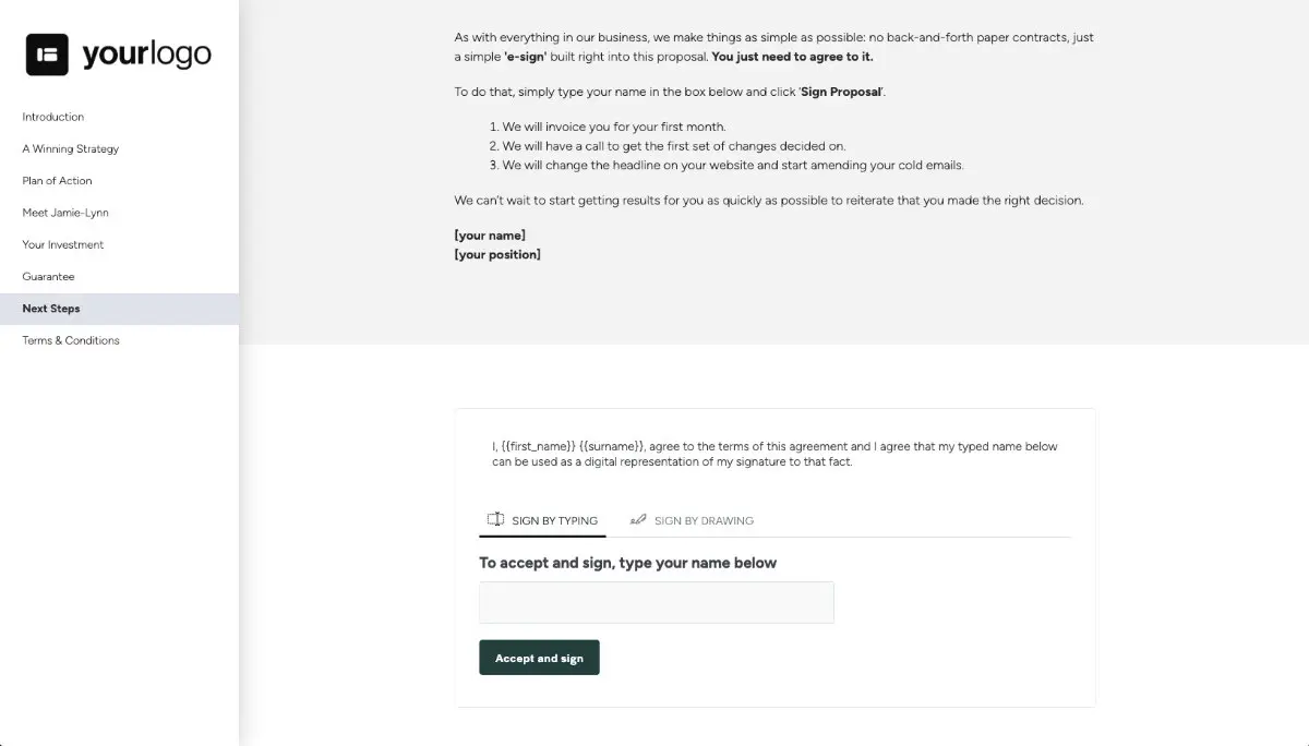 Marketing Consulting Quote Template - Next Steps with Digital Signing