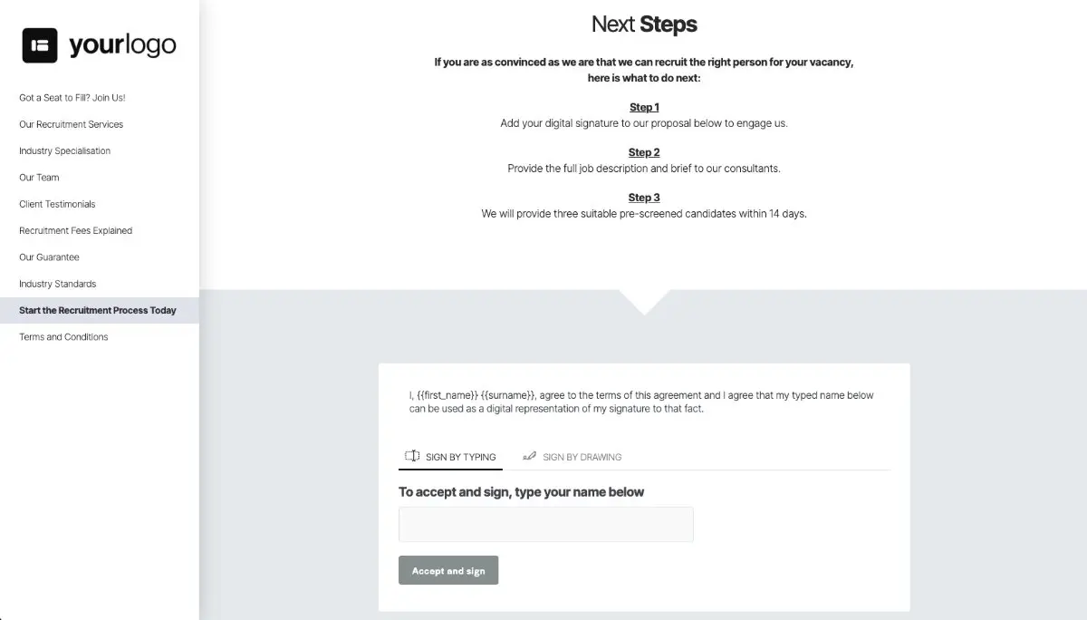Staffing Agency Quote Template - Next Steps with Digital Signing