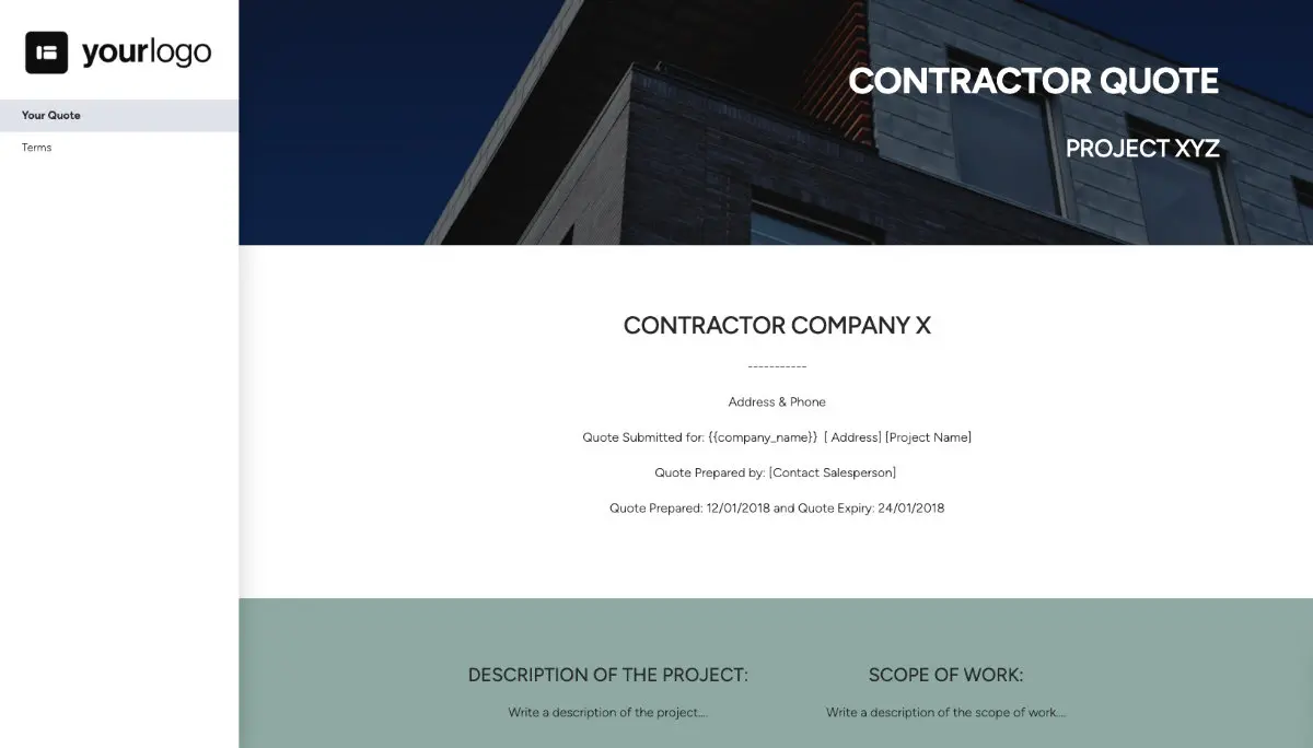 Contractor Quote Template - Cover Letter