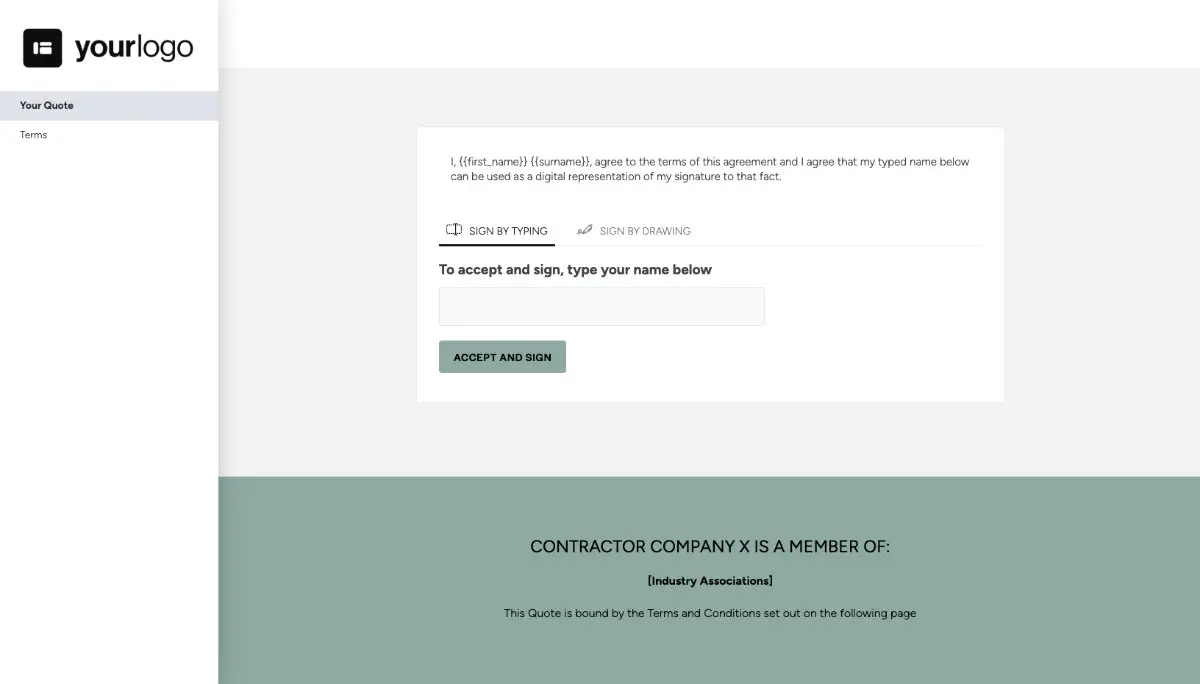 Contractor Quote Template - Next Steps with Digital Signing