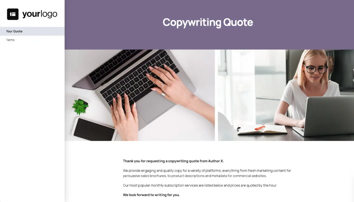 Copywriter Quote Template - Cover Letter
