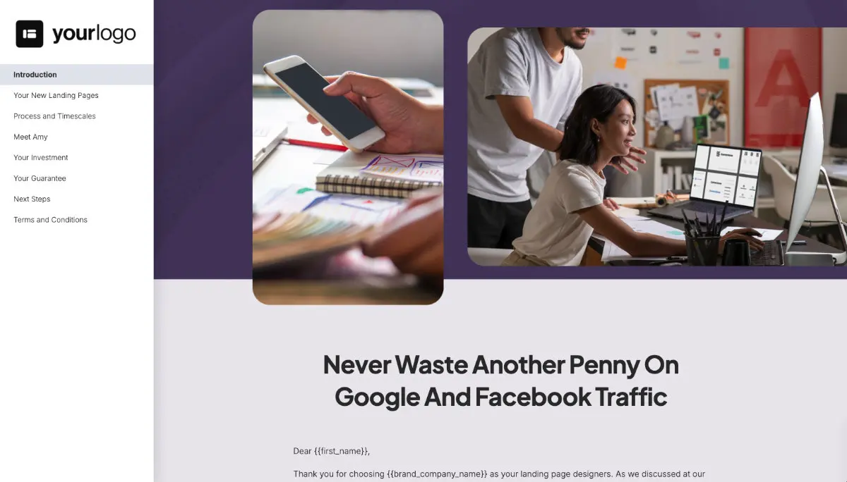 Landing Page Design Quote Template - Pre-Written Intro and Services Section