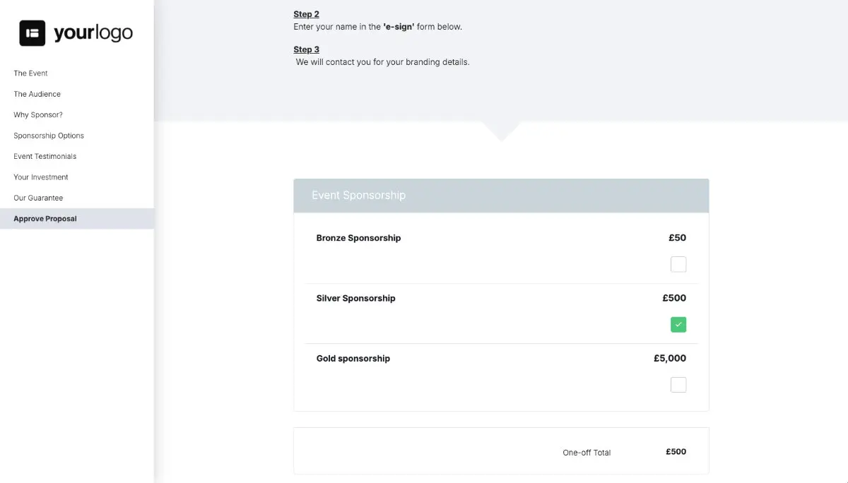 Event Sponsorship Quote Template - Next Steps with Digital Signing