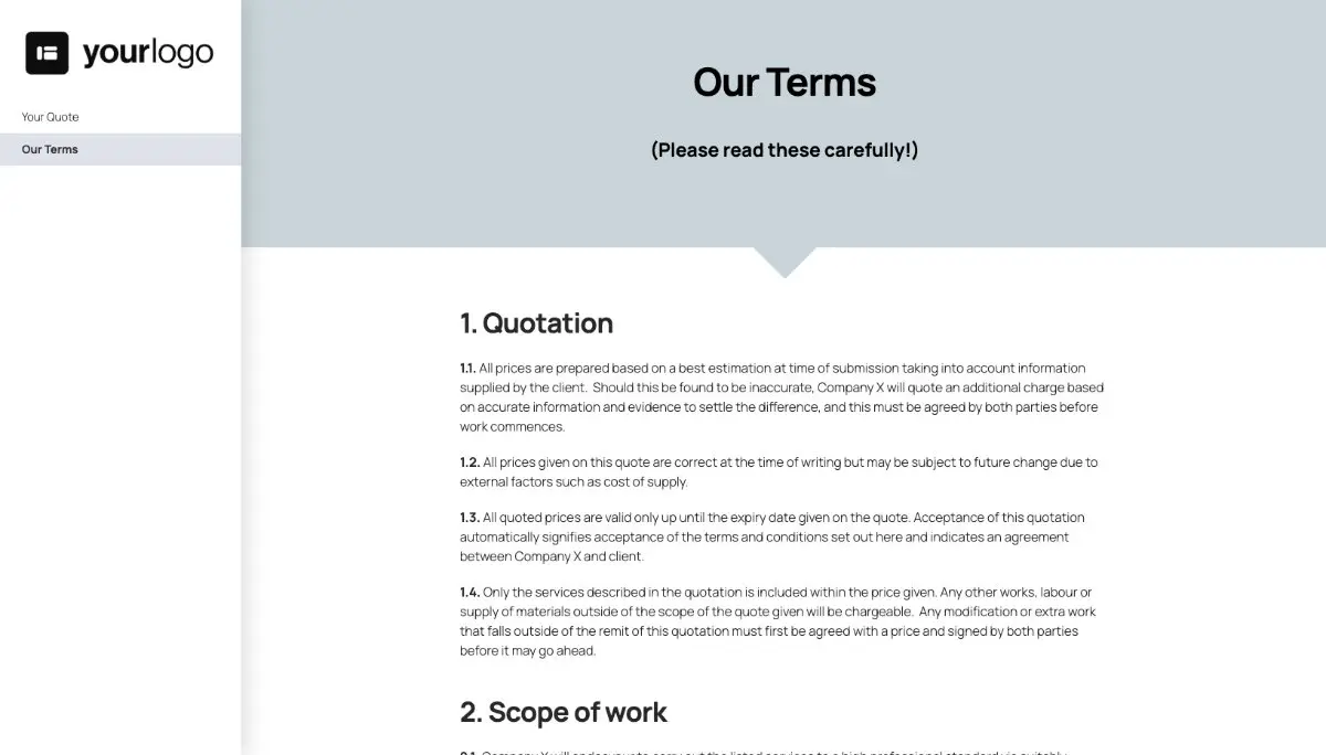 Handyman Quote Template - Simple Terms and Conditions
