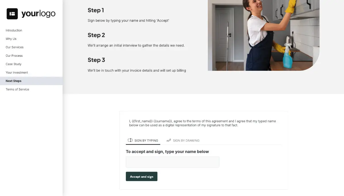 Cleaning Service Quote Template - Next Steps with Digital Signing