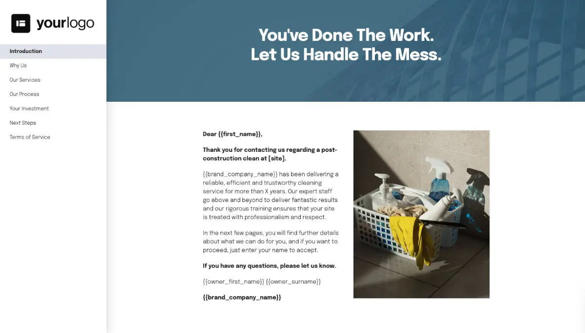 Post Construction Cleaning Quote Template - Pre-Written Services Section