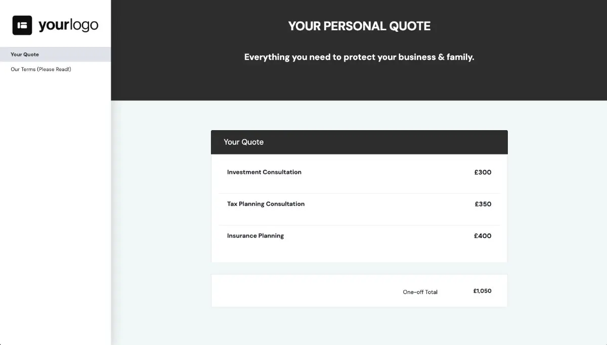 Insurance Quote Template - Pricing