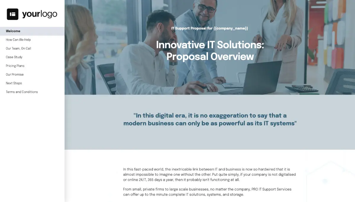 IT Support Services Quote Template - Pre-Written Intro and Services Section