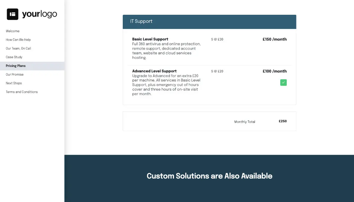 IT Support Services Quote Template - Pricing