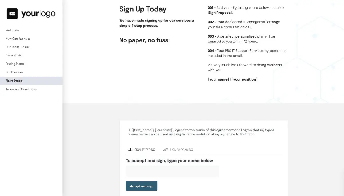 IT Support Services Quote Template - Next Steps with Digital Signing