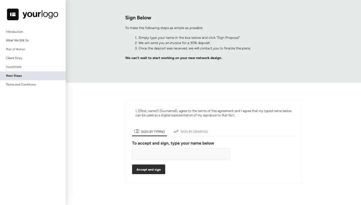 Network Design Quote Template - Next Steps with Digital Signing