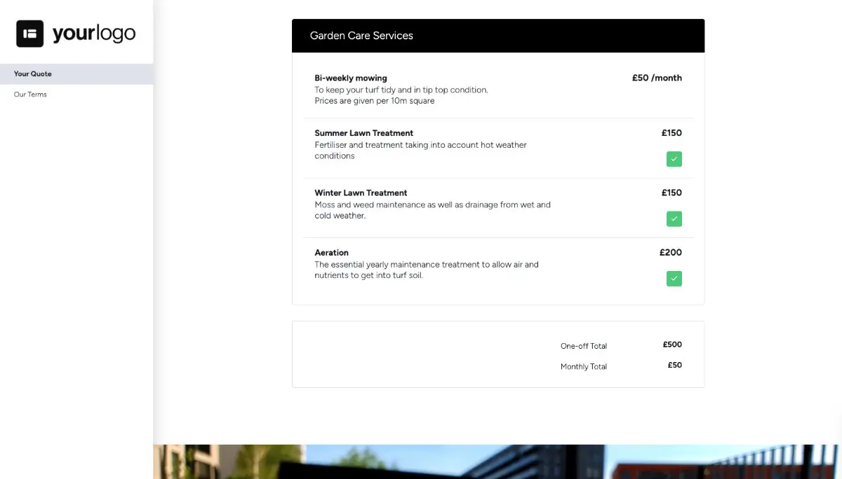 Lawn Care Quote Template - Pricing