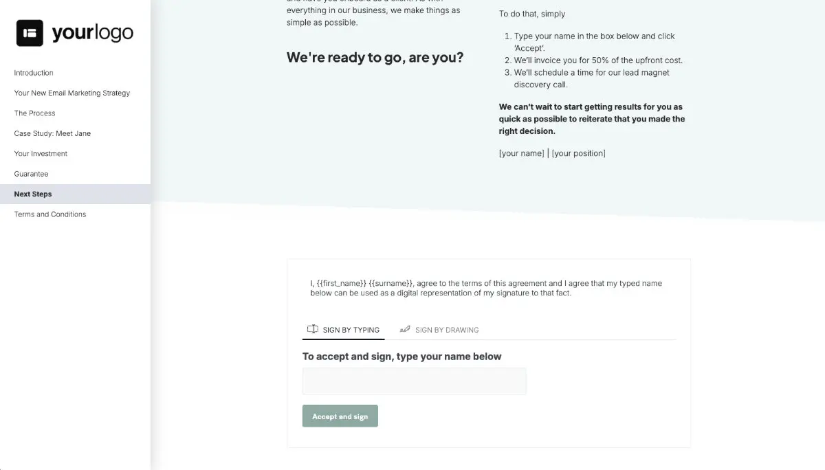 Email Marketing Quote Template - Next Steps with Digital Signing