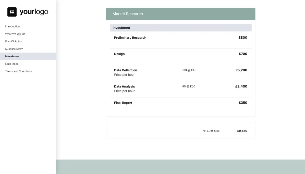 Market Research Quote Template - Pricing