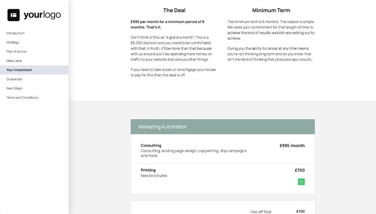 Marketing Automation Quote Template - Pricing