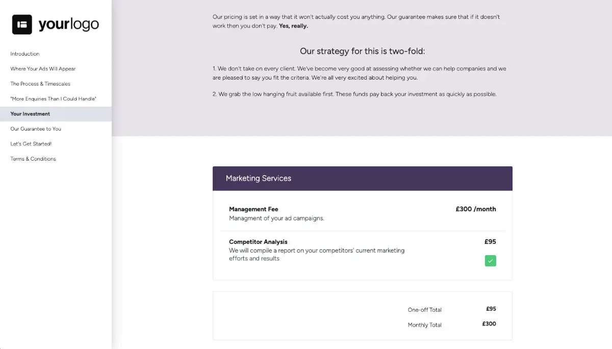 Marketing Services Quote Template - Pricing