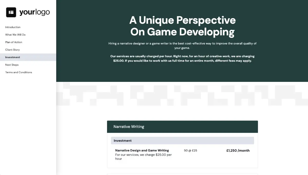 Narrative Quote Template - Pricing