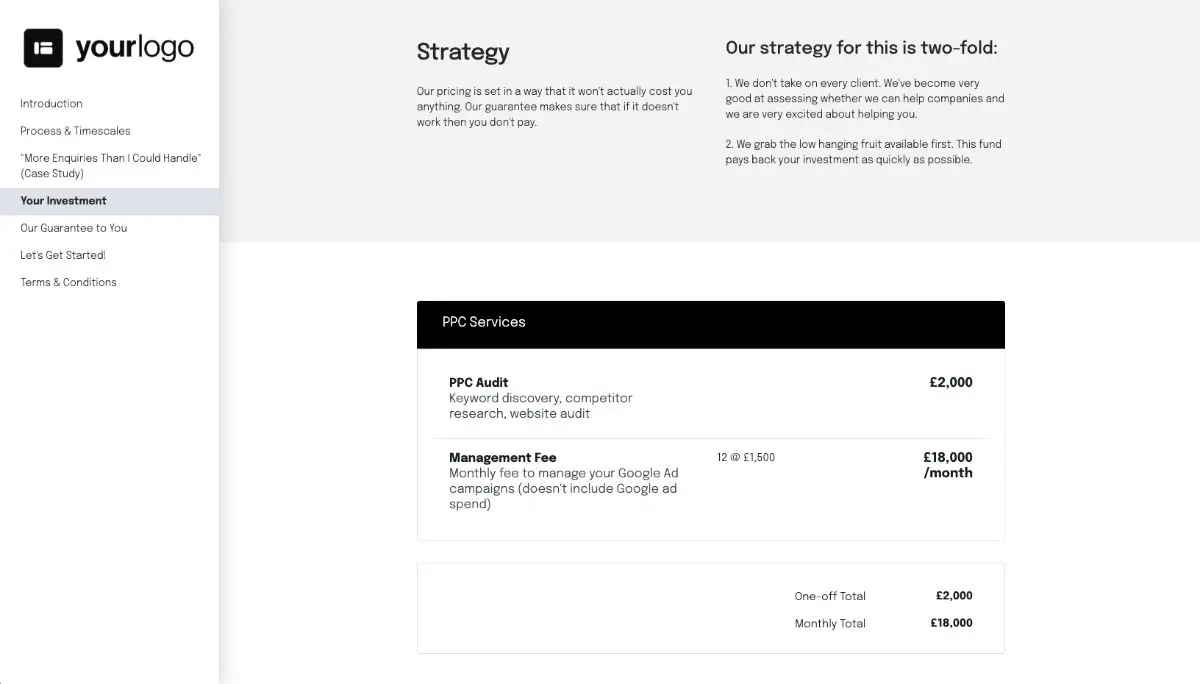 PPC Quote Template - Pricing