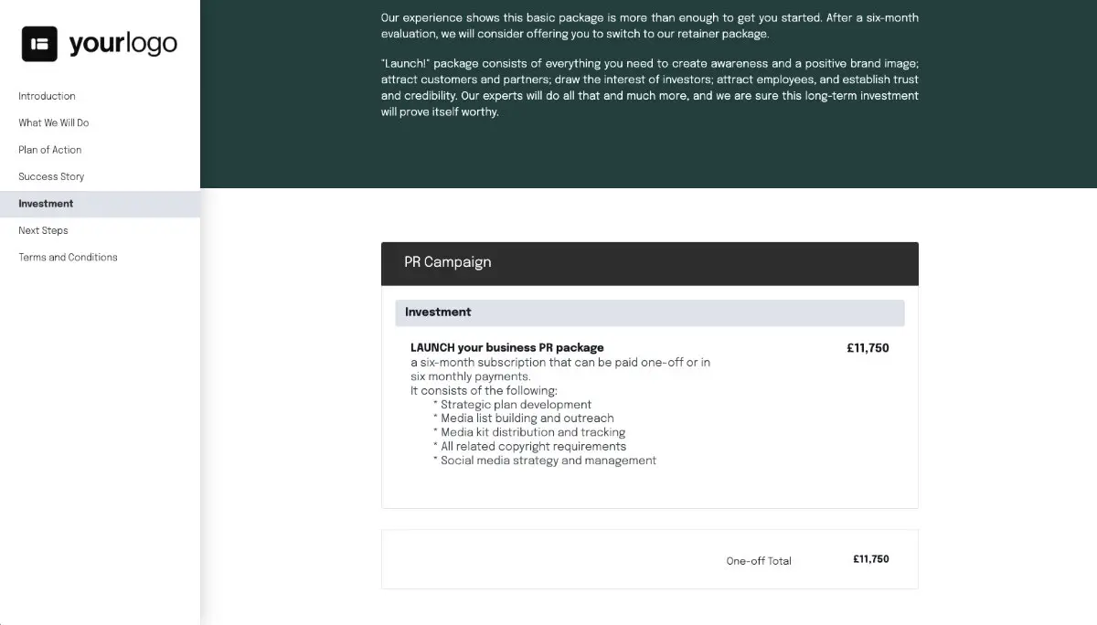 PR Campaign Quote Template - Pricing