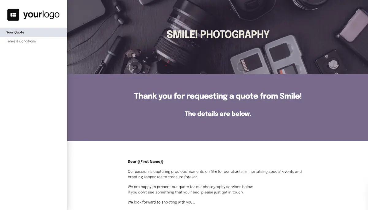 Photography Quote Template - Cover Letter