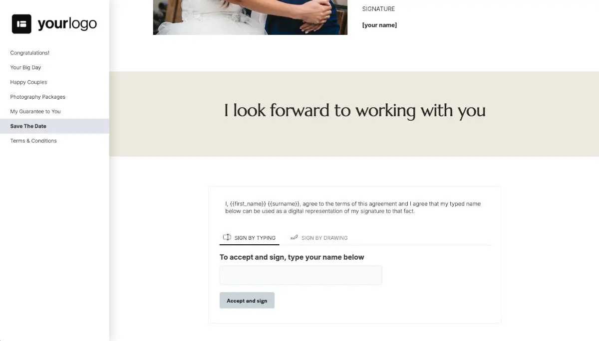 Wedding Photography Quote Template - Next steps with digital signing