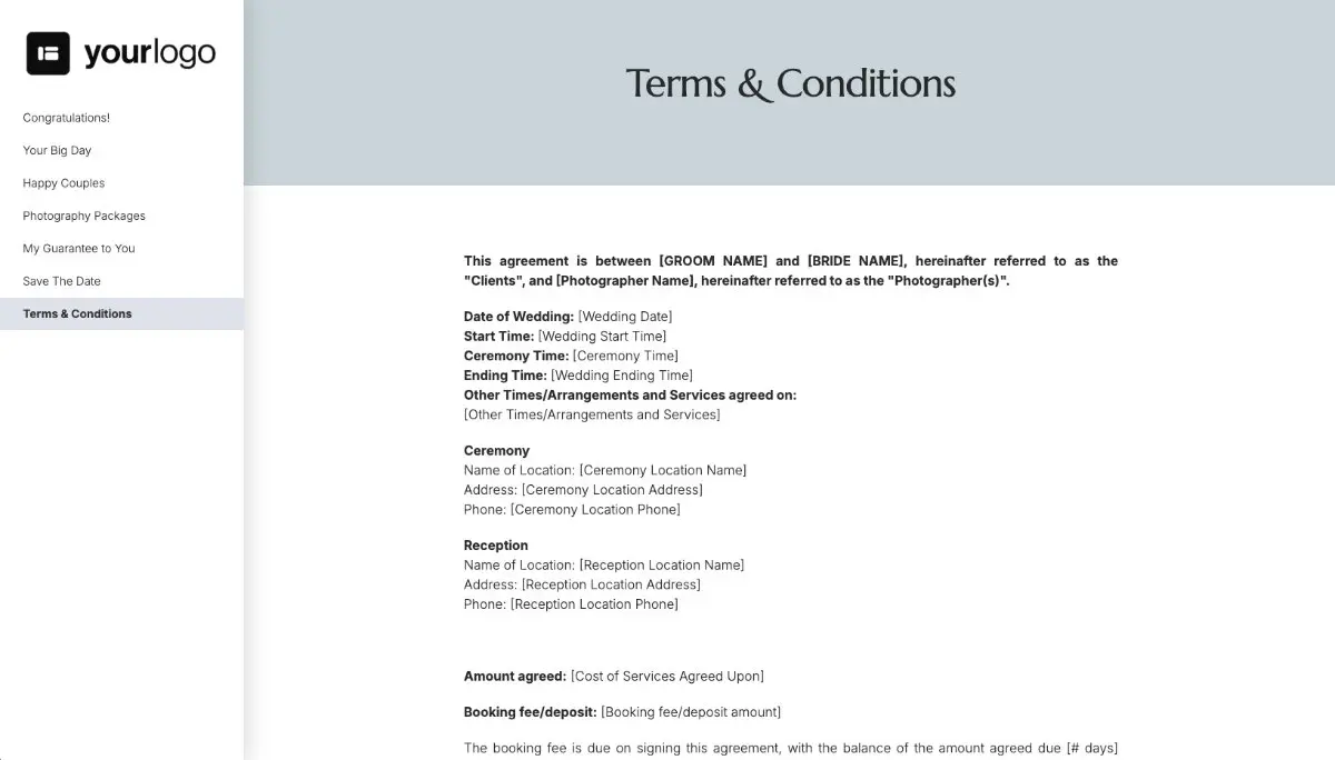 Wedding Photography Quote Template - Pre-written contract