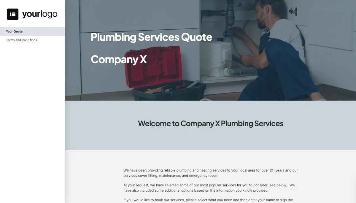 Plumbing Quote Template - Cover Letter
