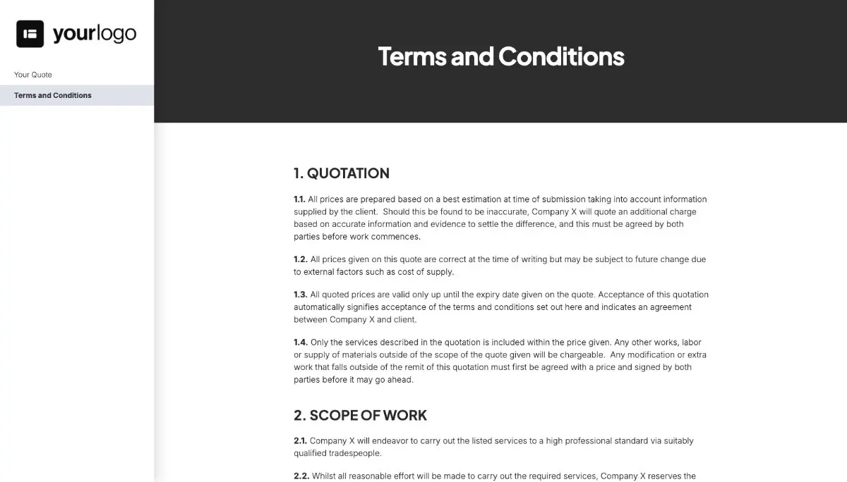 Plumbing Quote Template - Simple Terms and Conditions