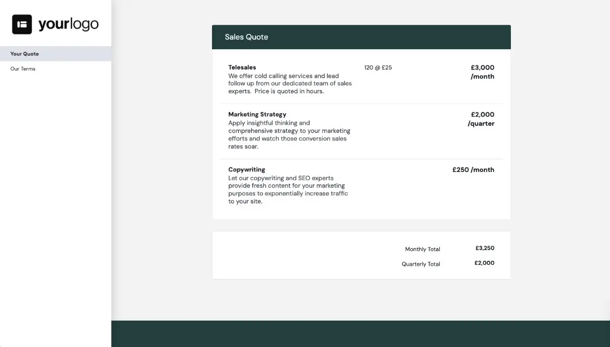 Sales Quote Template - Pricing