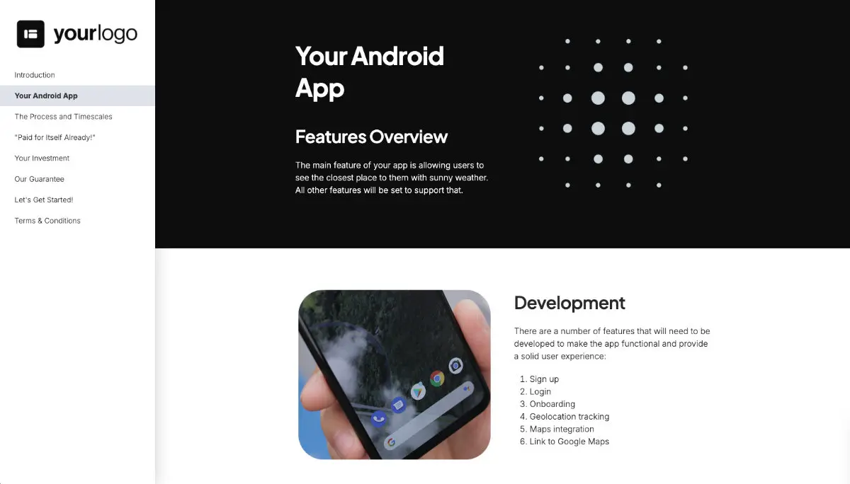 Android Mobile App Development Quote Template - Pre-Written Intro and Services Section