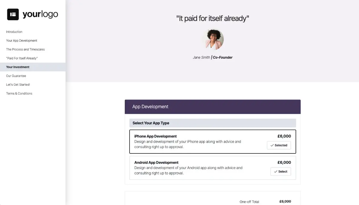 App Development Quote Template - Pricing