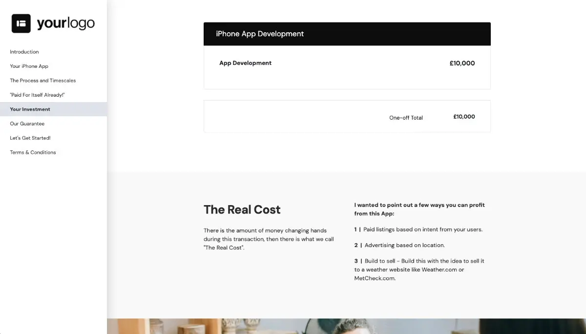 iPhone Mobile App Development Quote Template - Pricing